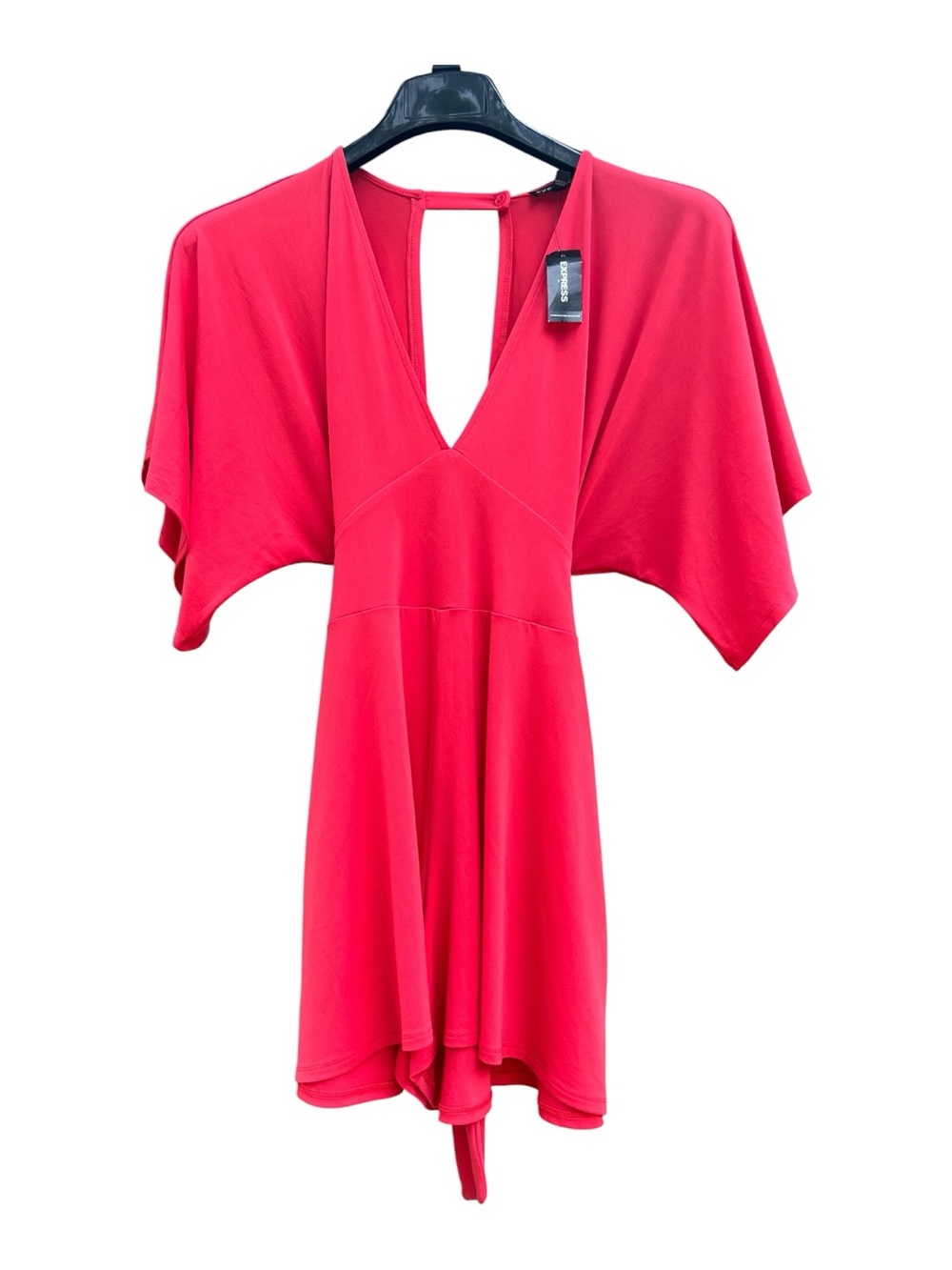 New Express Women's Bright Red/Pink V-Neck Plunge Romper Flowy Kimono Size M